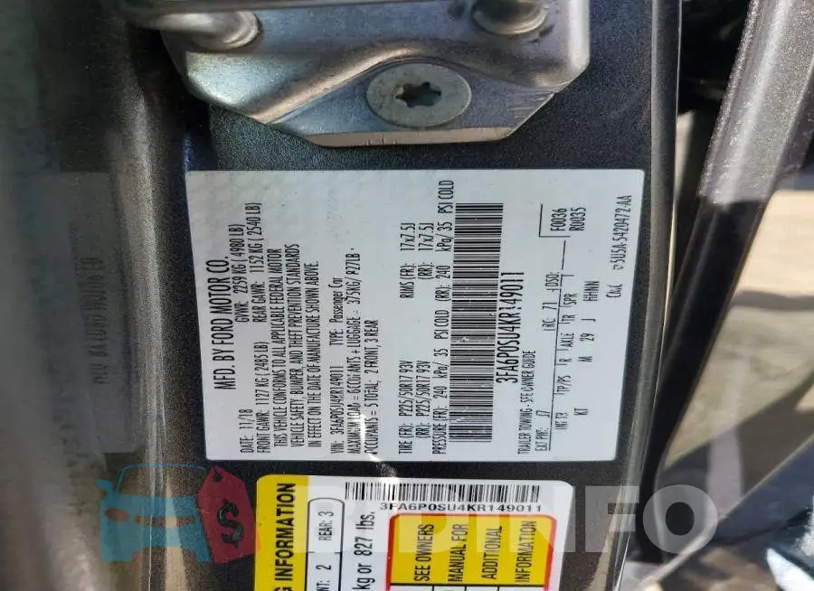 3FA6P0SU4KR149011 Photo# 12
