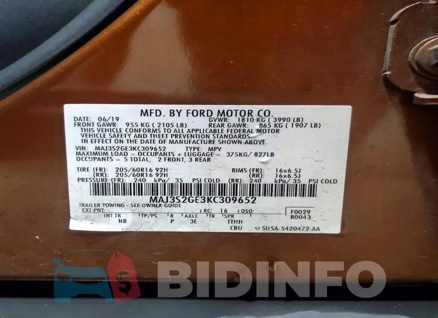 MAJ3S2GE3KC309652 Photo# 13
