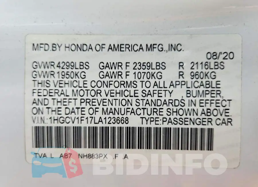 1HGCV1F17LA123668 Photo# 13
