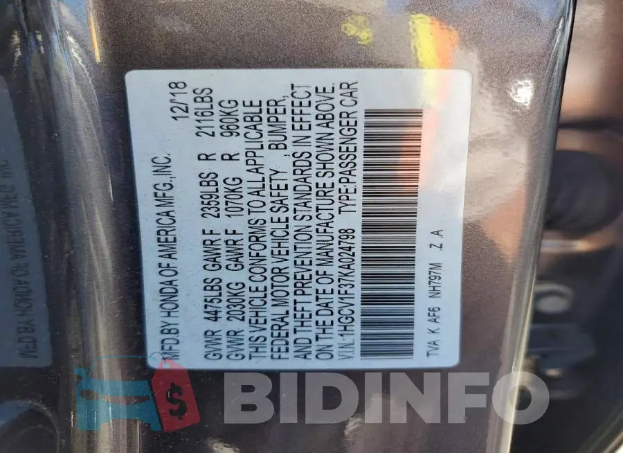 1HGCV1F37KA024798 Photo# 12