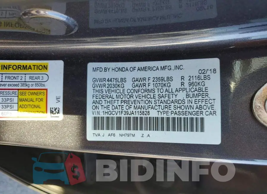 1HGCV1F39JA115828 Photo# 12