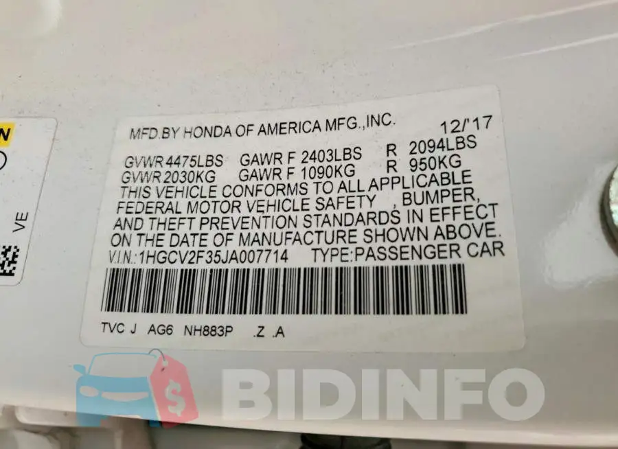 1HGCV2F35JA007714 Photo# 12