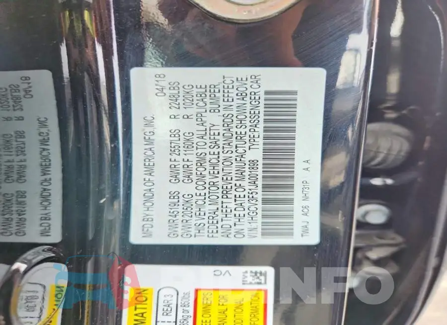 1HGCV3F51JA001898 Photo# 12