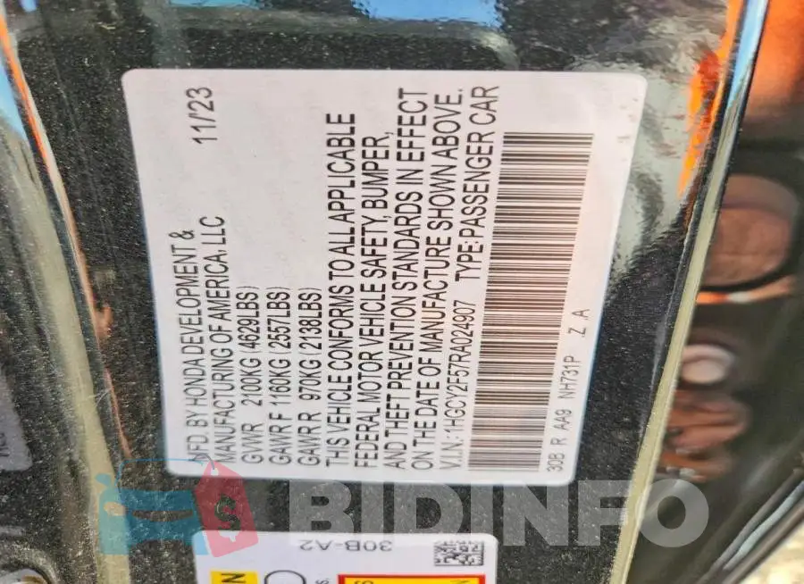 1HGCY2F57RA024907 Photo# 12