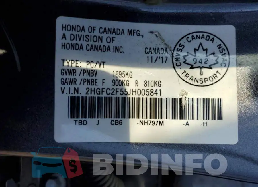 2HGFC2F55JH005841 Photo# 12