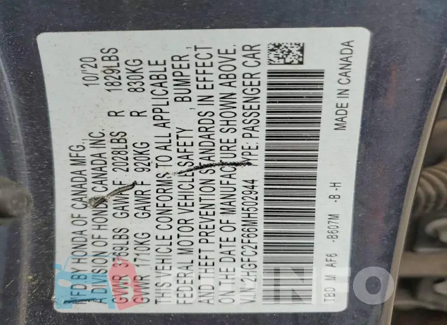 2HGFC2F66MH502944 Photo# 13