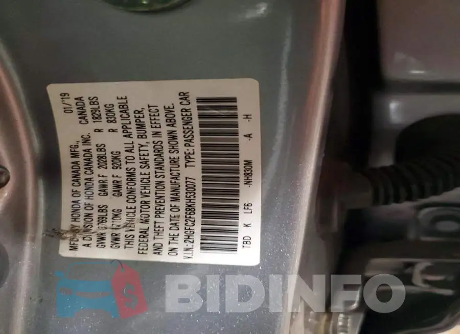 2HGFC2F68KH530077 Photo# 13