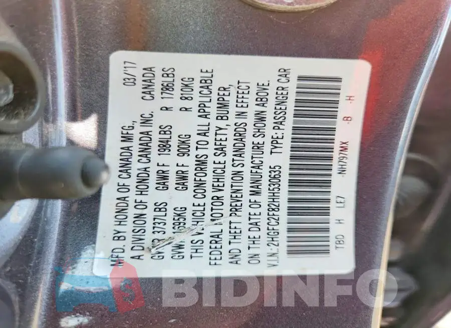 2HGFC2F82HH530635 Photo# 12