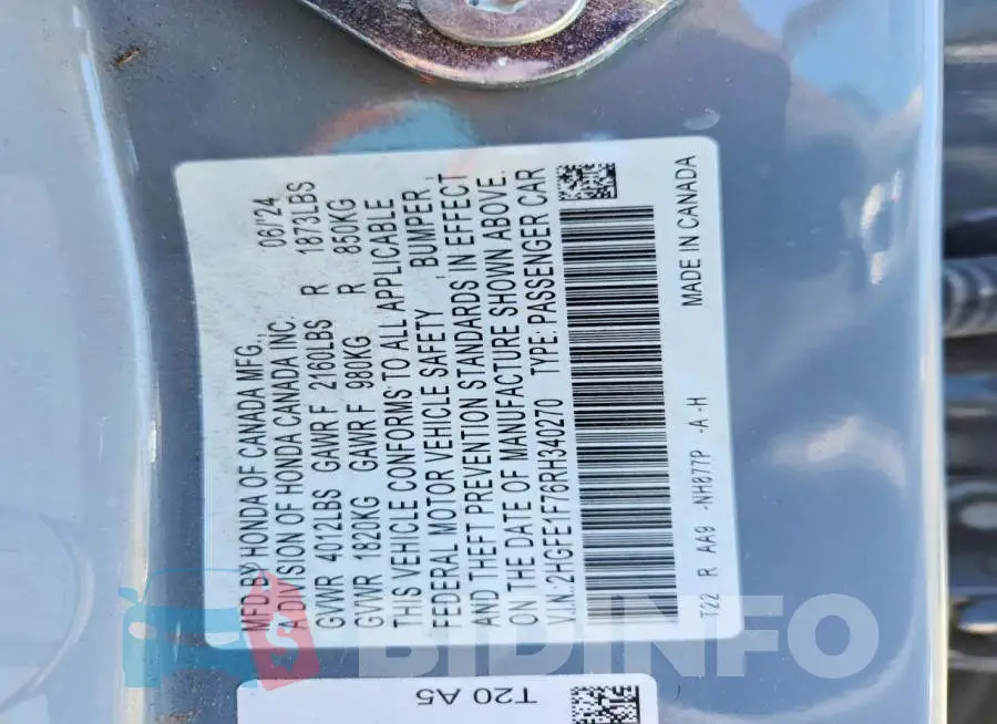 2HGFE1F76RH340270 Photo# 13
