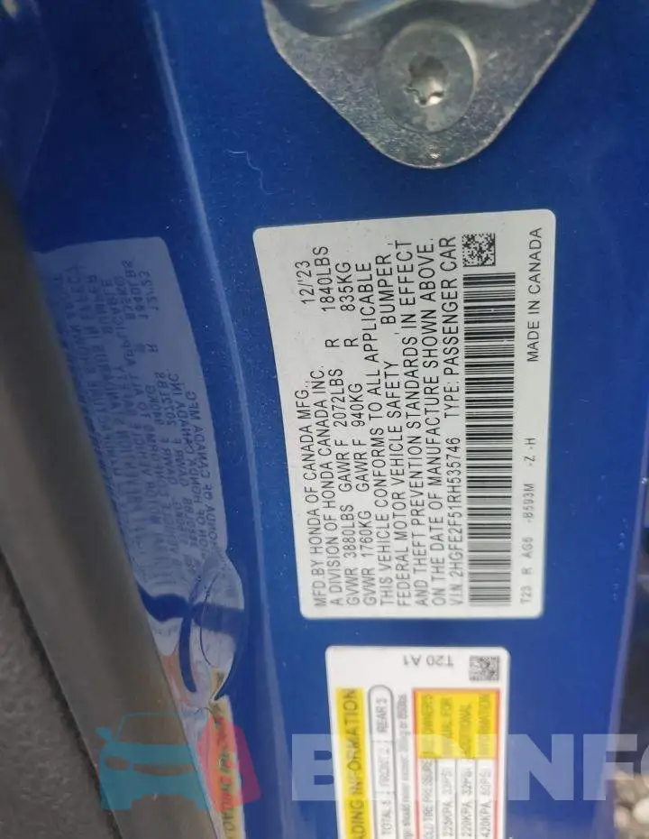 2HGFE2F51RH535746 Photo# 12