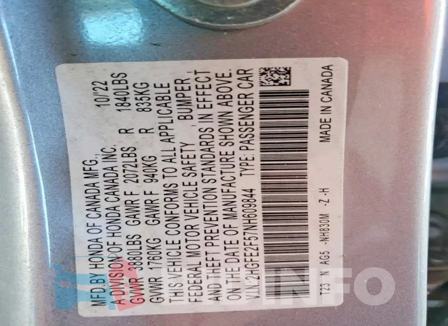 2HGFE2F57NH609844 Photo# 12