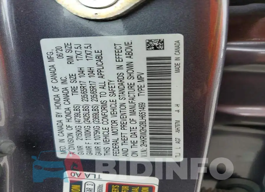 2HKRW2H28LH651469 Photo# 13