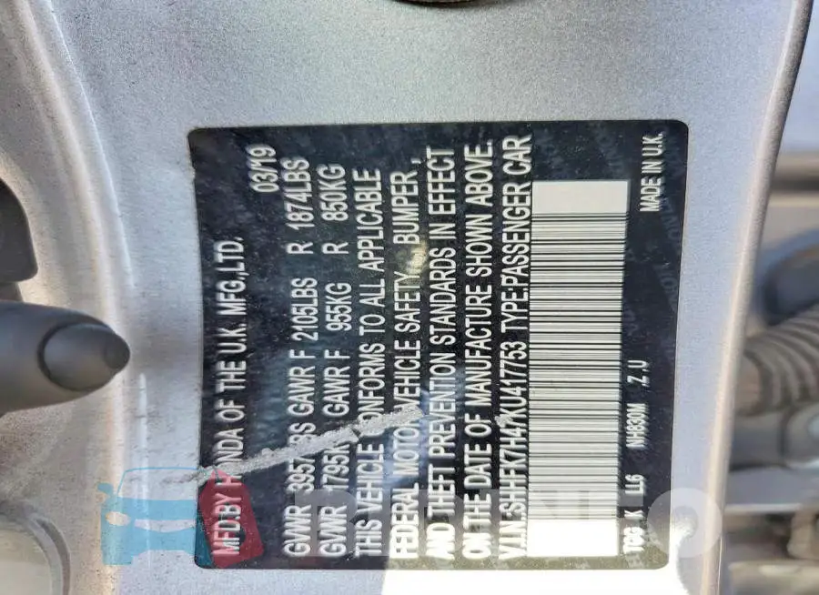 SHHFK7H47KU417753 Photo# 12