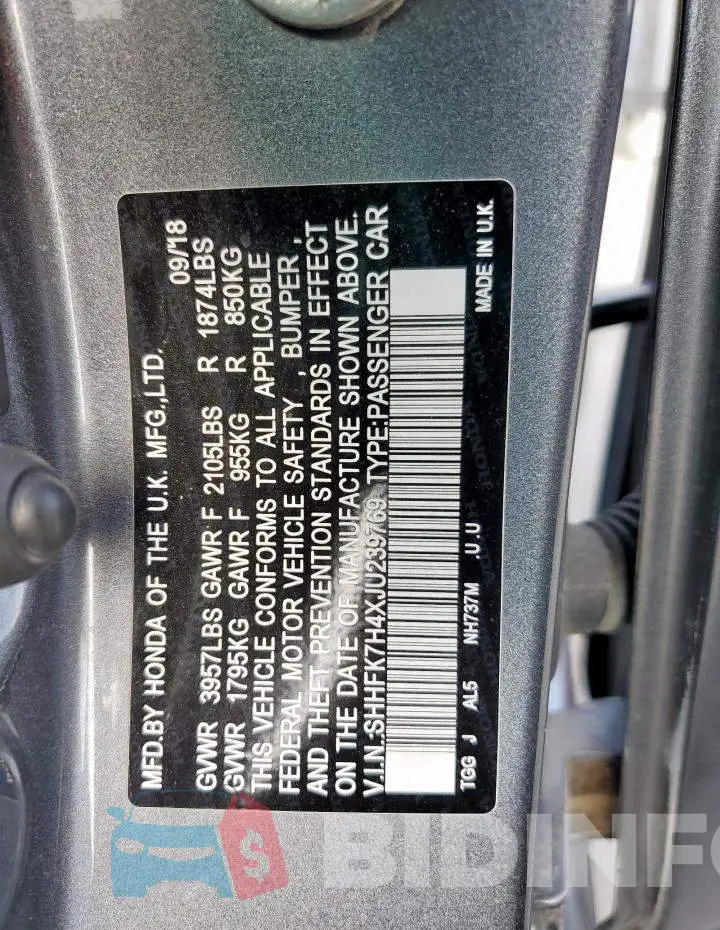 SHHFK7H4XJU239769 Photo# 12