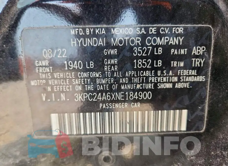 3KPC24A6XNE184900 Photo# 13