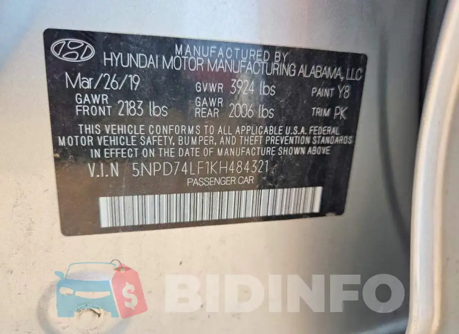 5NPD74LF1KH484321 Photo# 12