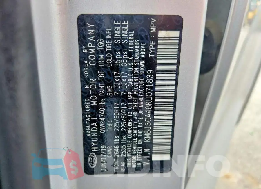 KM8J3CA48KU071839 Photo# 12