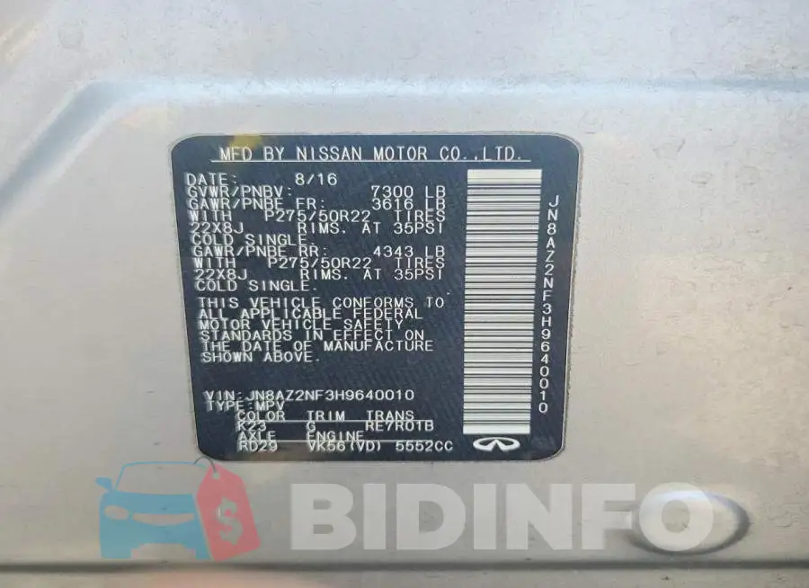 JN8AZ2NF3H9640010 Photo# 13