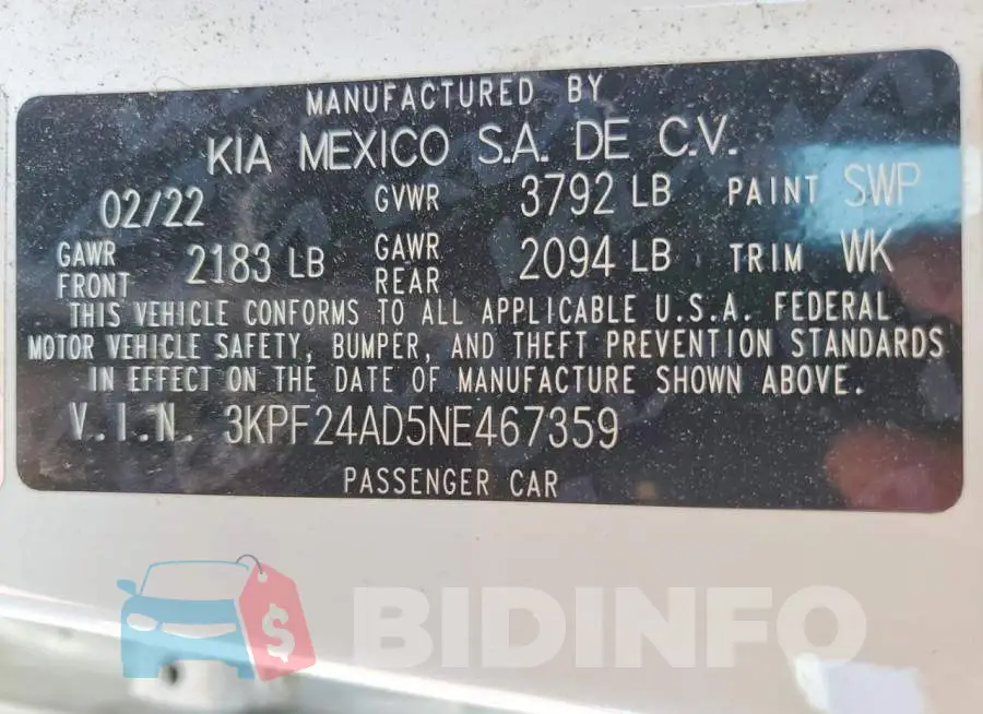 3KPF24AD5NE467359 Photo# 13