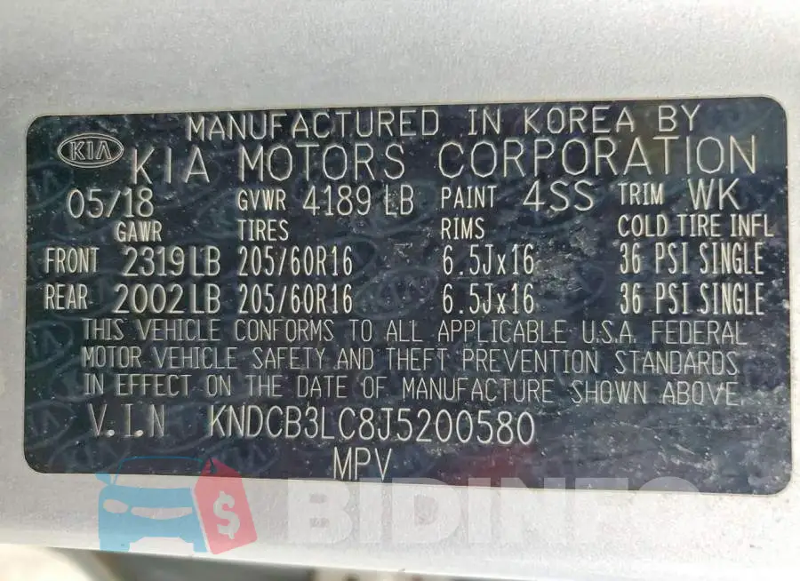 KNDCB3LC8J5200580 Photo# 12