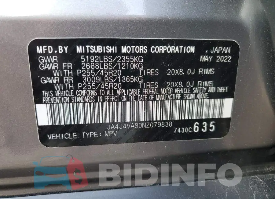 JA4J4VA80NZ079838 Photo# 13
