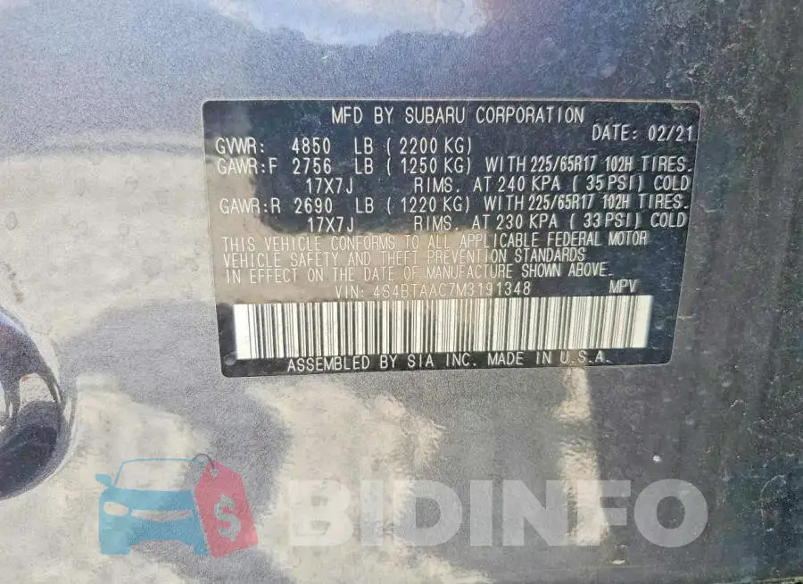 4S4BTAAC7M3191348 Photo# 13