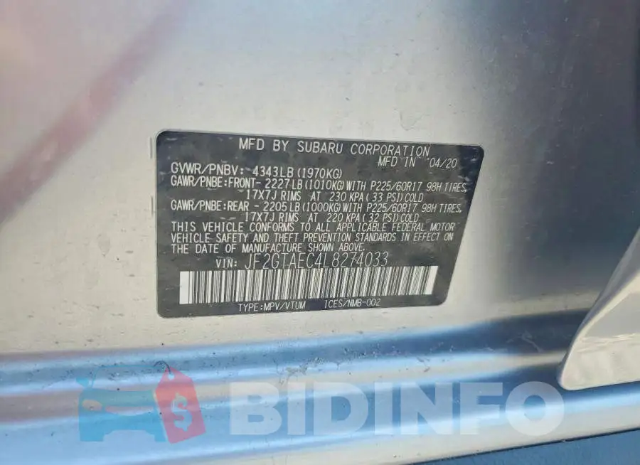 JF2GTAEC4L8274033 Photo# 14