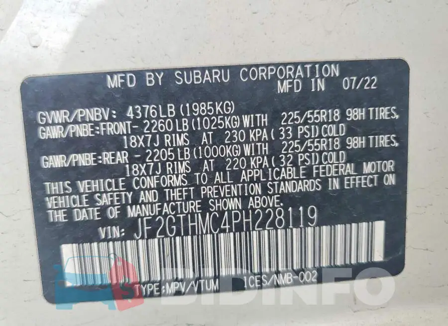 JF2GTHMC4PH228119 Photo# 12