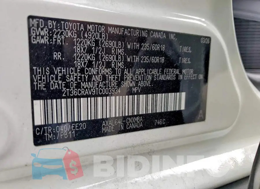2T36CRAV9TC003934 Photo# 14