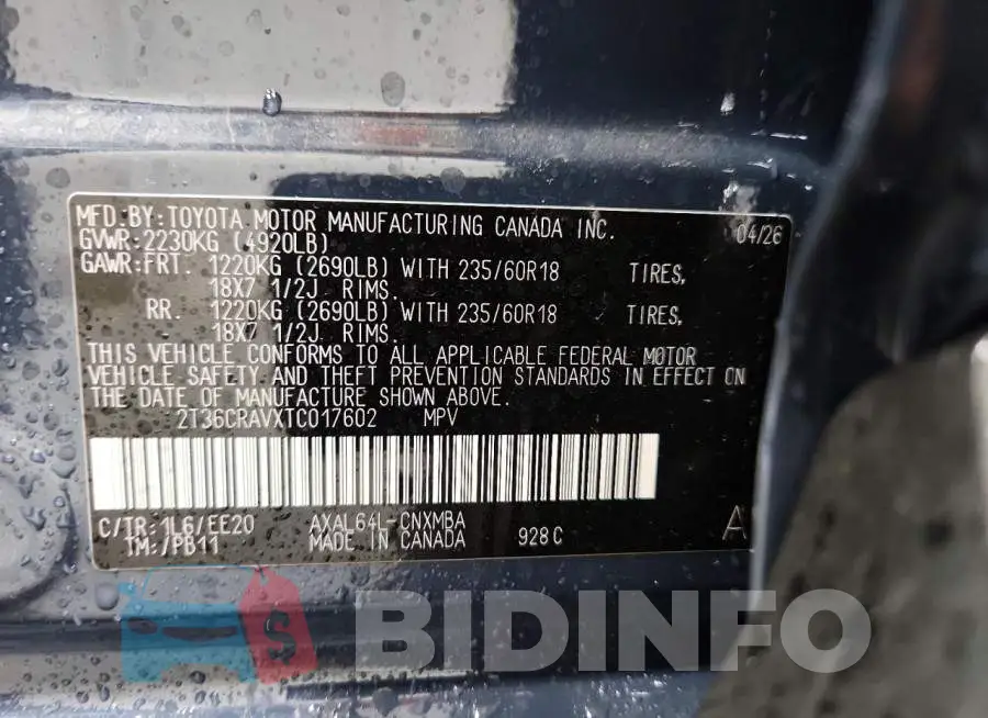 2T36CRAVXTC017602 Photo# 14