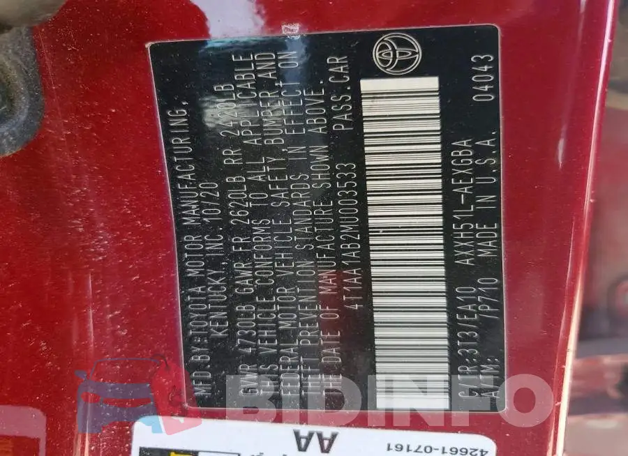 4T1AA1AB2MU003533 Photo# 12