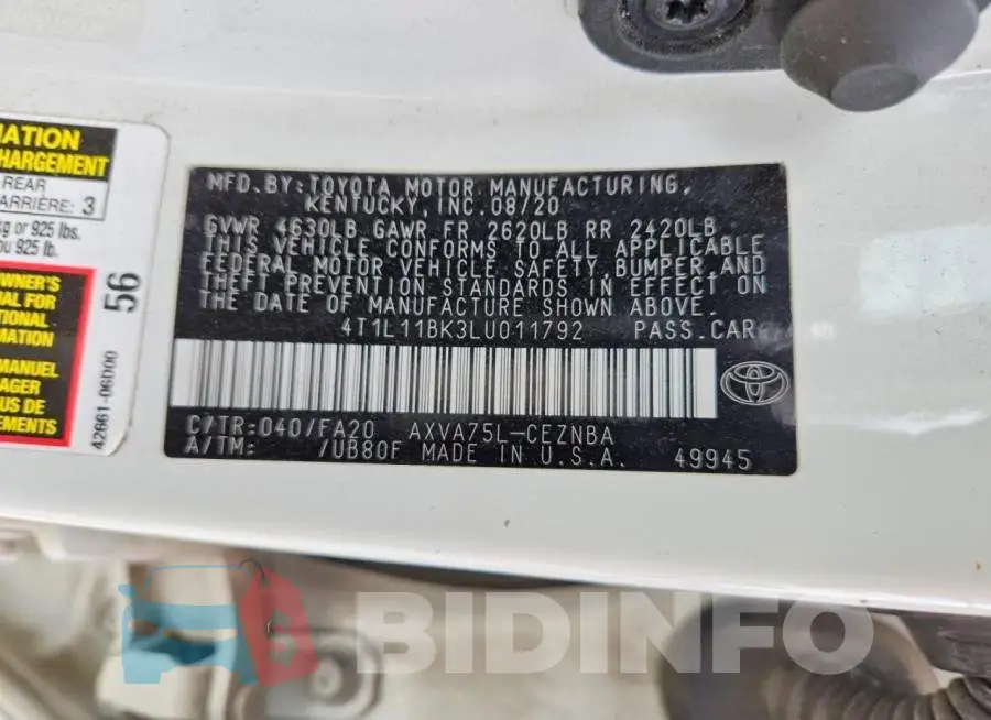 4T1L11BK3LU011792 Photo# 13