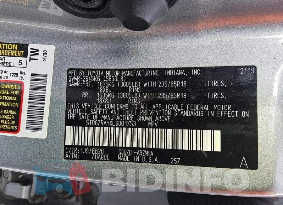5TDGZRAHXLS001753 Photo# 13