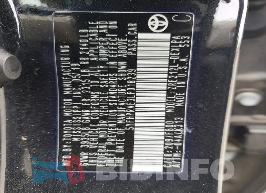 5YFHPRAE3LP018239 Photo# 12