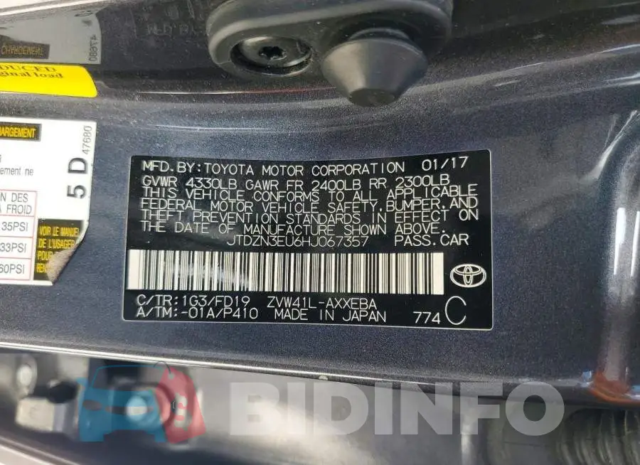 JTDZN3EU6HJ067357 Photo# 14