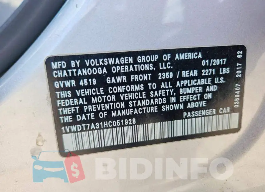 1VWDT7A31HC051928 Photo# 12