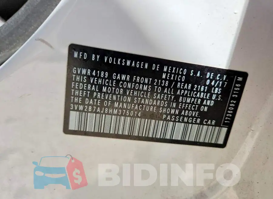3VW2B7AJ8HM375014 Photo# 12