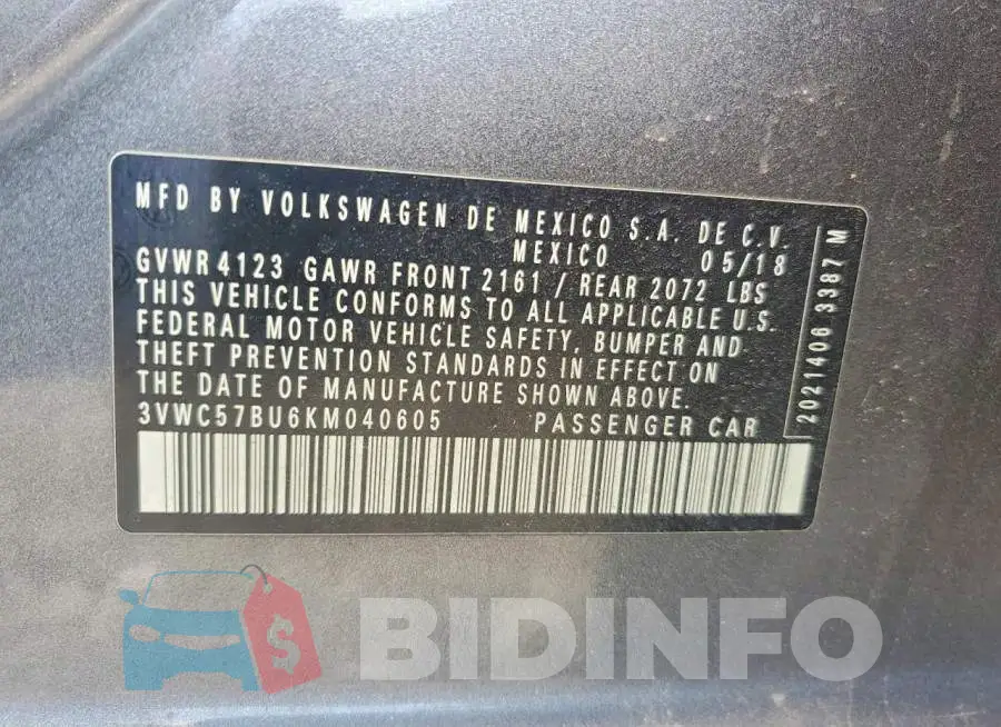 3VWC57BU6KM040605 Photo# 13