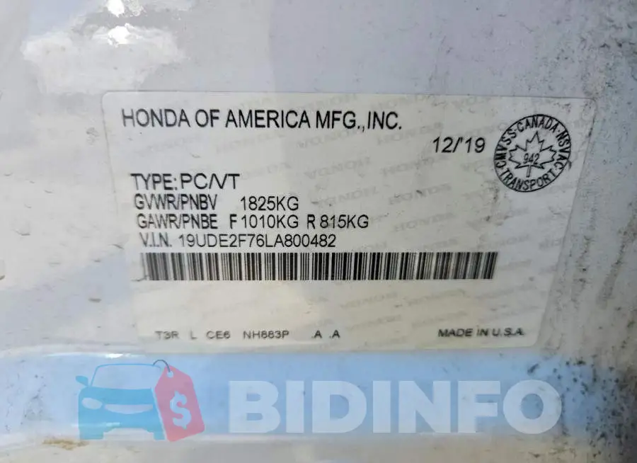 19UDE2F76LA800482 Photo# 13