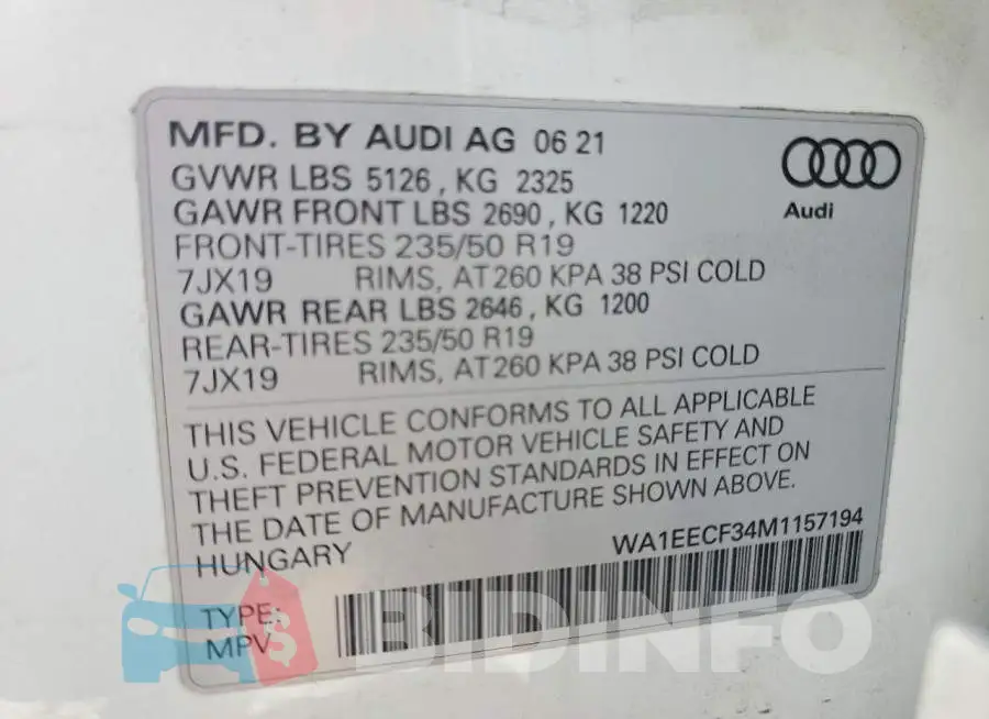 WA1EECF34M1157194 Photo# 14