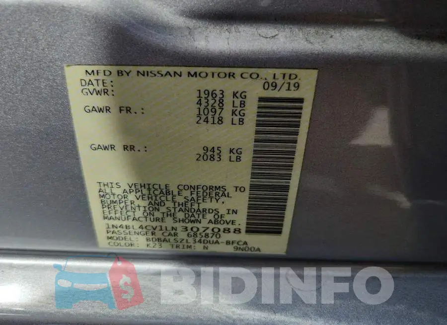 1N4BL4CV1LN307088 Photo# 12