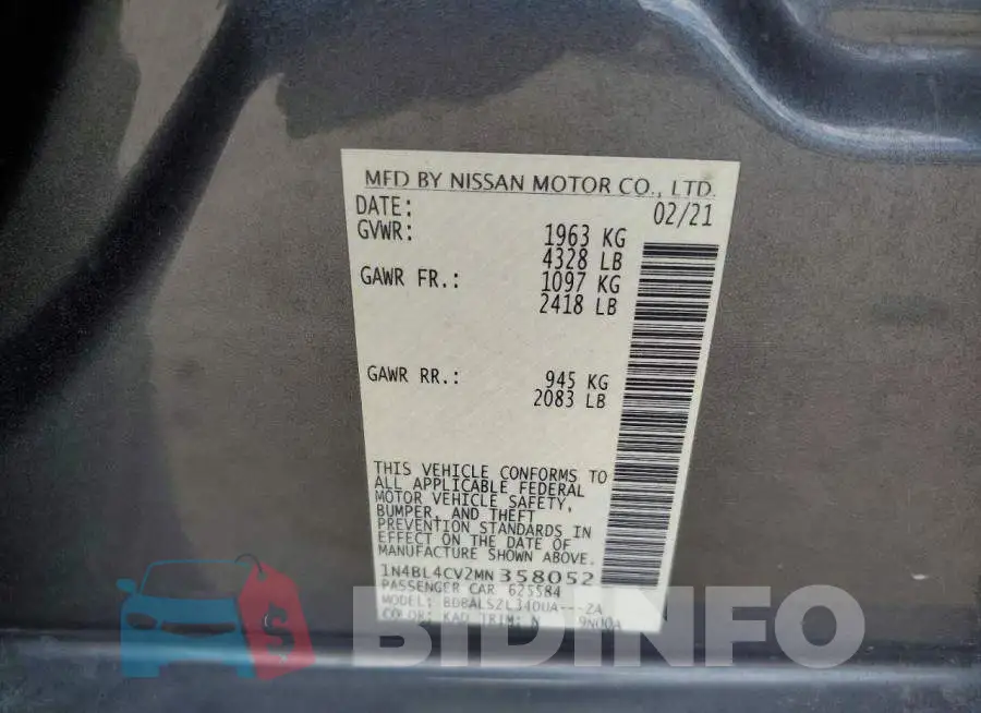 1N4BL4CV2MN358052 Photo# 13