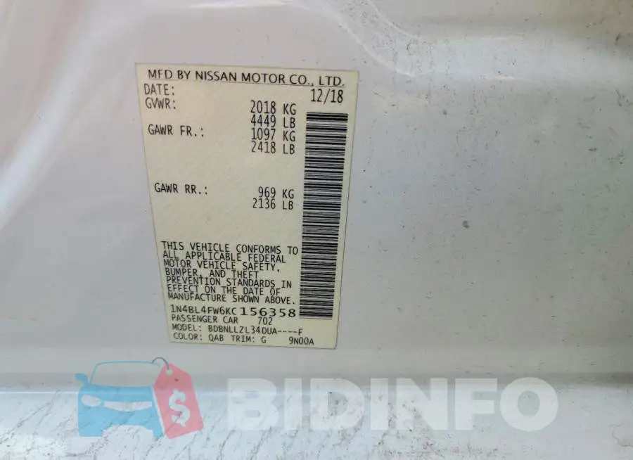 1N4BL4FW6KC156358 Photo# 12