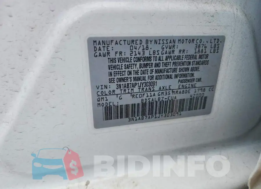 3N1AB7AP1JY303091 Photo# 12
