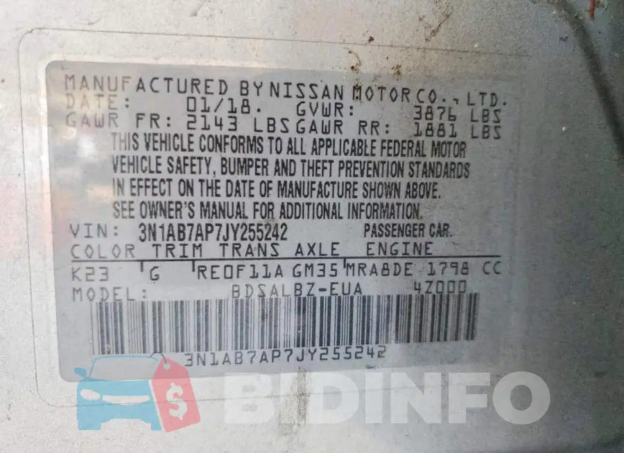 3N1AB7AP7JY255242 Photo# 12