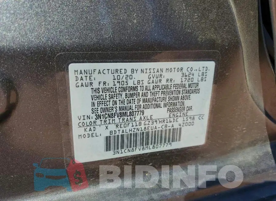 3N1CN8FV8ML807779 Photo# 13