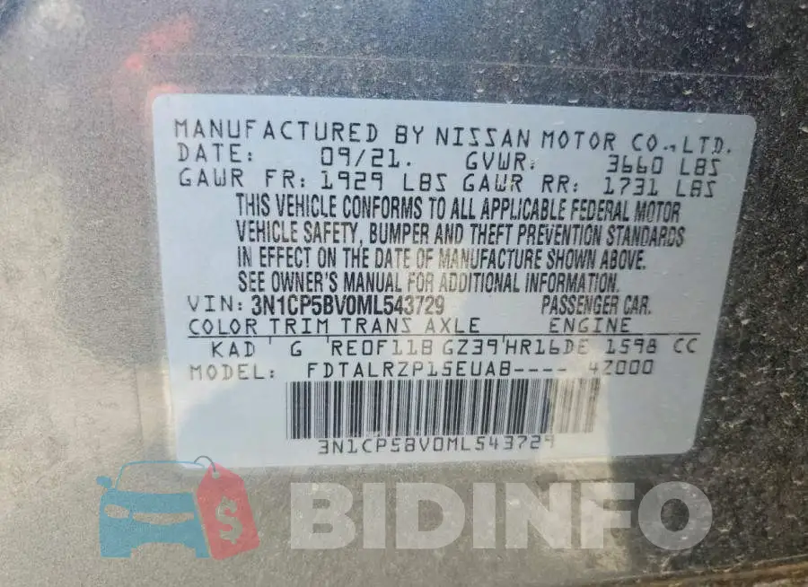 3N1CP5BV0ML543729 Photo# 13