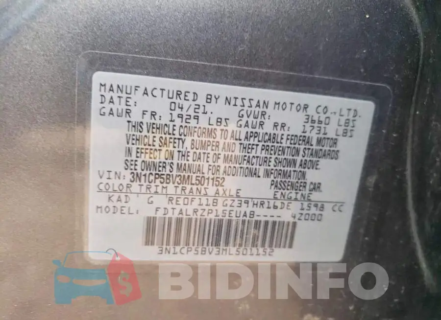 3N1CP5BV3ML501152 Photo# 13