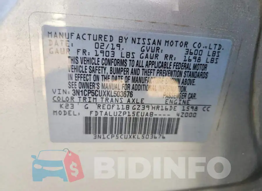 3N1CP5CUXKL503676 Photo# 13