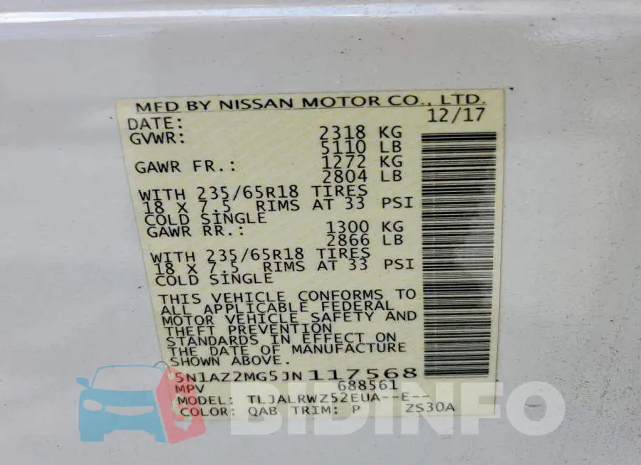 5N1AZ2MG5JN117568 Photo# 13